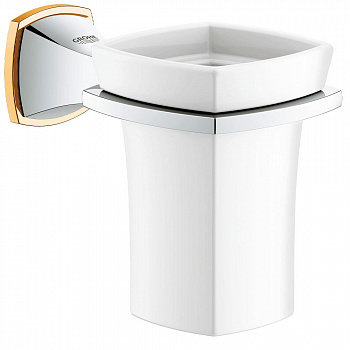 Держатель с керамическим стаканом Grohe Grandera хром-золото 40626IG0