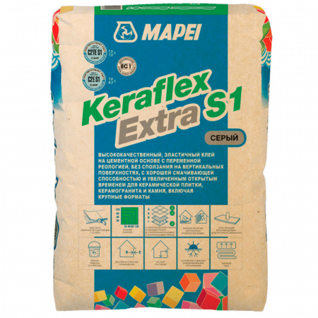 Клей для плитки Mapei Keraflex Extra S1 серый 25 кг 1194325